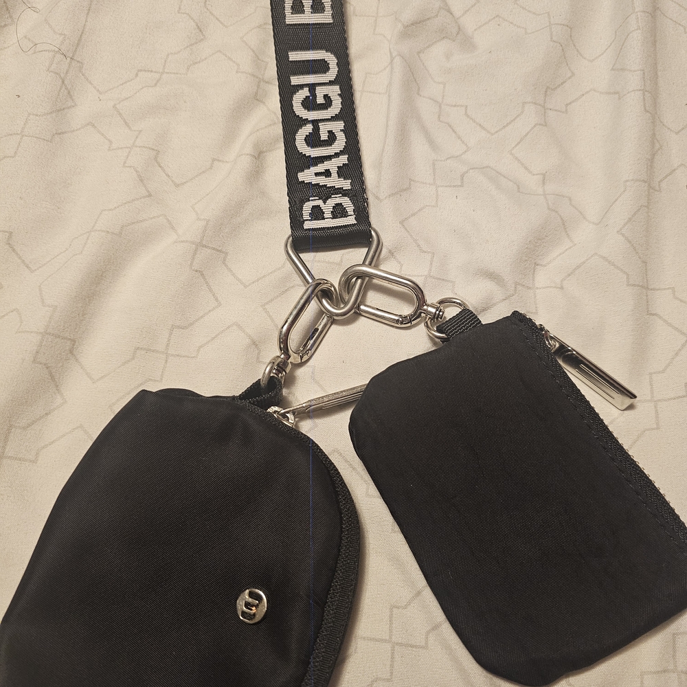 BAGGU Black Crossbody Set with Logo Strap